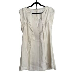 Twelfth Street by Cynthia Vincent Cream Pleated Silk Blend V-Neck Tunic Top